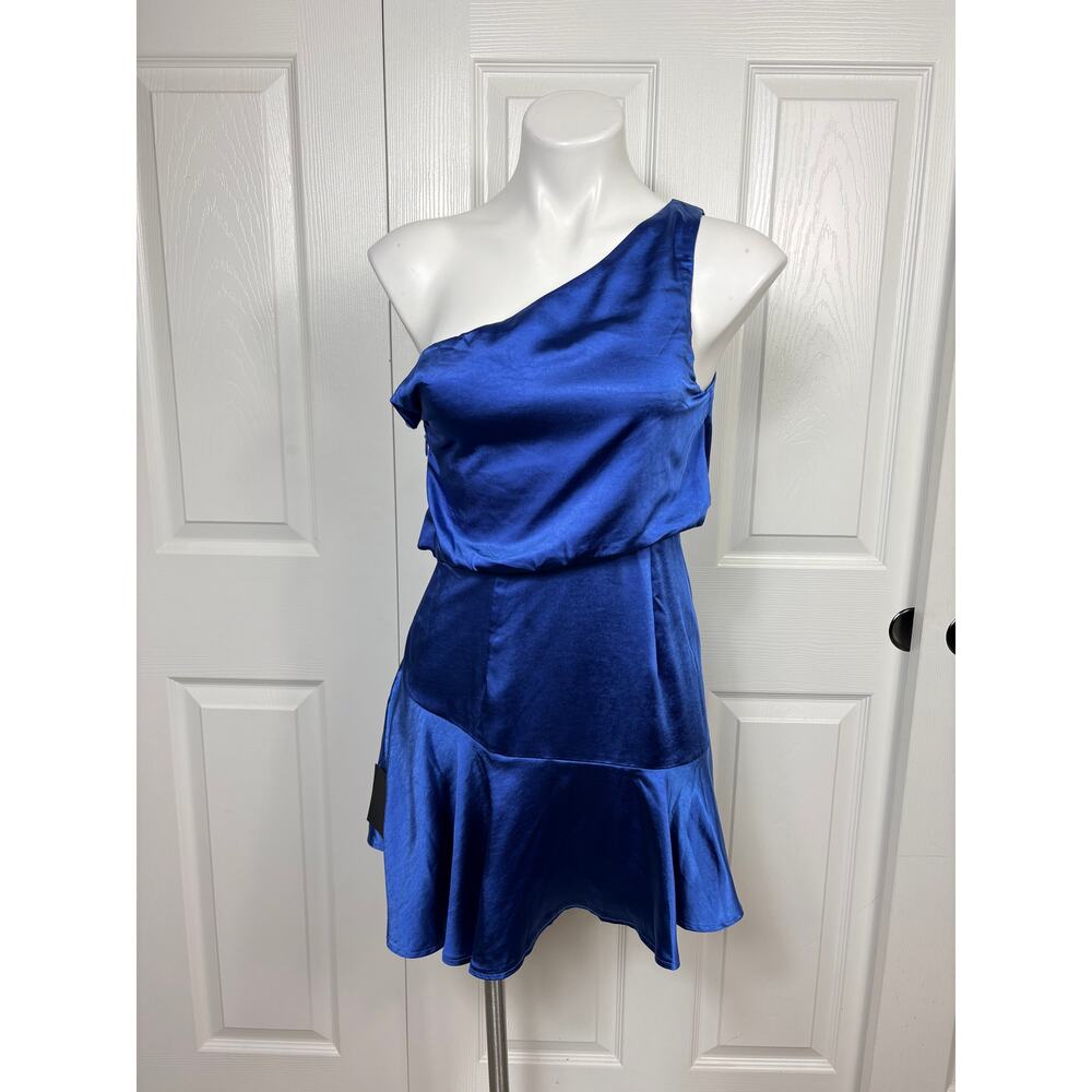 Lulus Blue Satin Mini Dress Off-The-Shoulder Dress Size S NWT - Picture 4 of 10